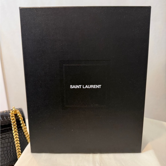 Yves Saint Laurent Sunset Black Croc-Embossed Shoulder Bag - Picture 3 of 16